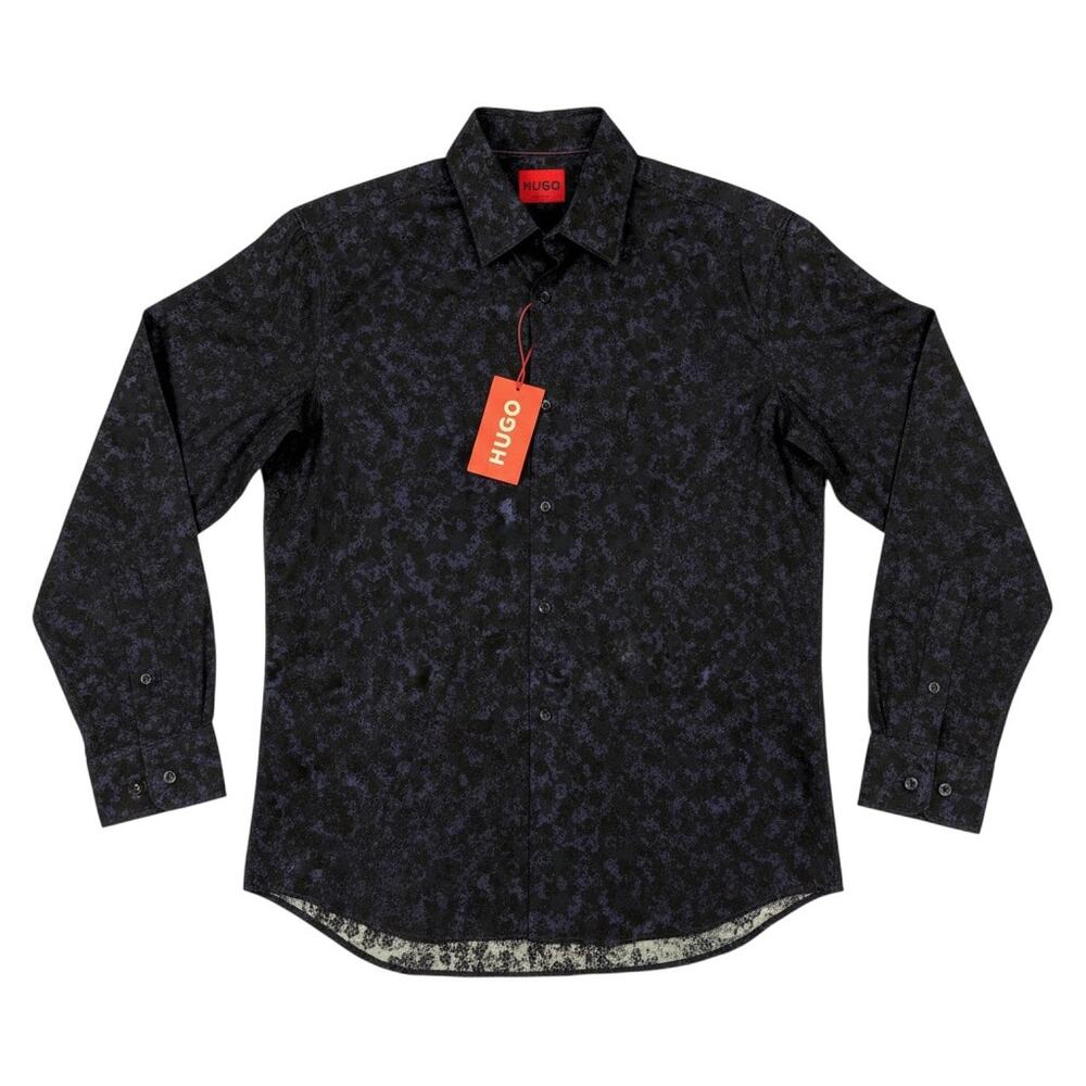 Hugo Boss Ermo Casual Cotton Men's Small Abstract Pattern Kent Collar Slim NWT
